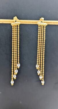 18K Gold Marked RCI Graduated Chain Dangle Two Tone Pierced Earrings 3.71g
